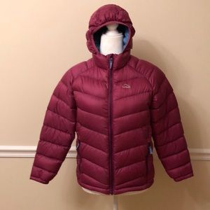 Kids L.L. Bean Ultralight 650 Down Jacket. Magenta and Teal Blue. Size L 14-16.